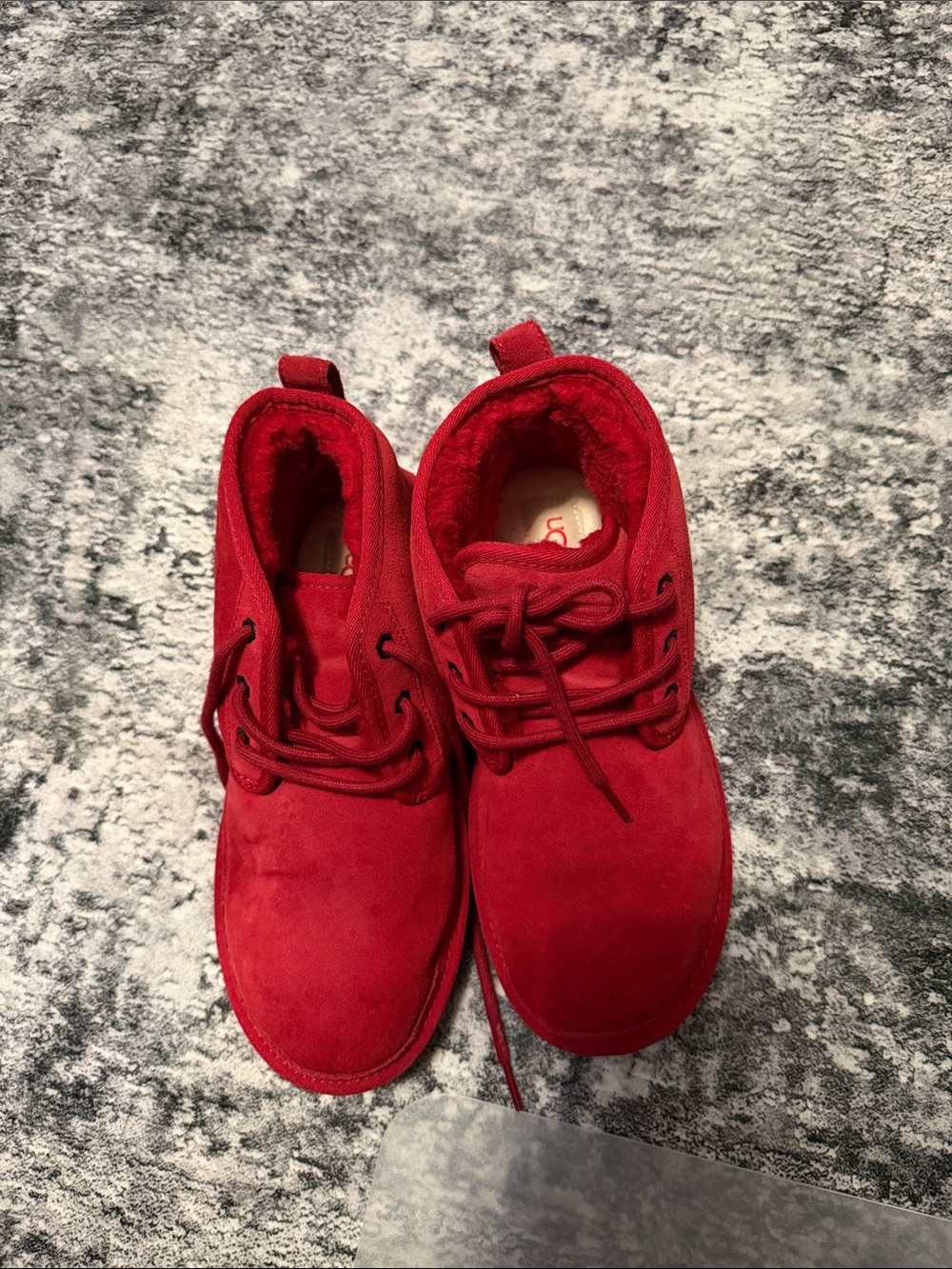 UGG Kids Red Lace-Up Cozy Ankle Boots